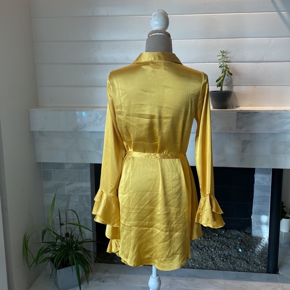 ASOS Sacred Hawk gold Satin Frilly Wrap Dress Size XS - Picture 9 of 16